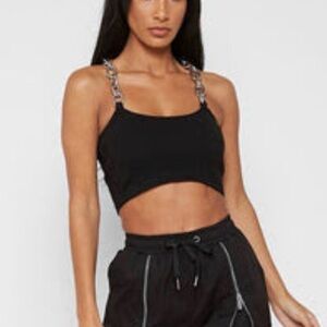 Maniere De Voir Black Chain Strap Crop Top
